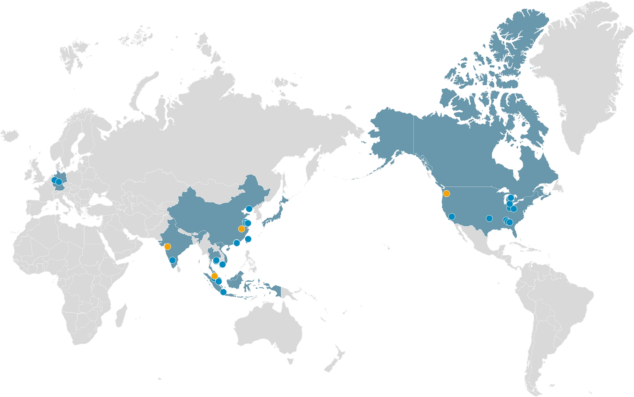 YKK APとPHSの海外展開マップ