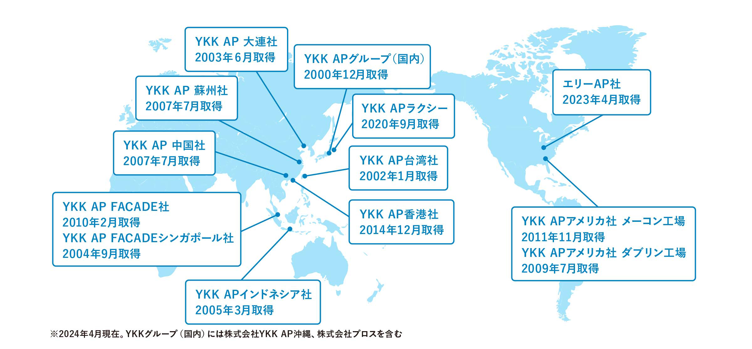 ISO14001の認証を取得している11の海外拠点の図